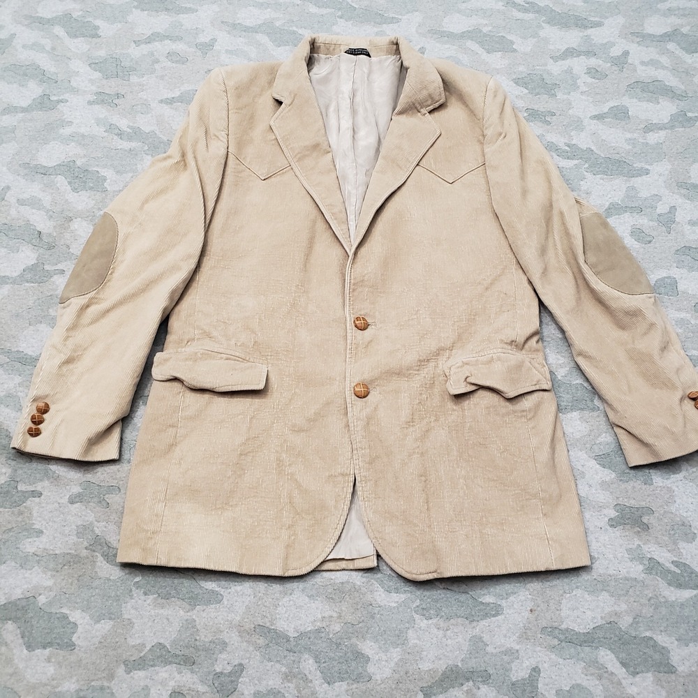 Vintage Brad Whitney Jacket Suit Mens Large Beige Corduroy Western Long Sleeve